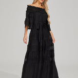 Omzu Açık Dantel Maxi Elbise