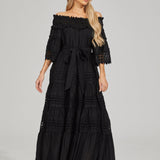 Omzu Açık Dantel Maxi Elbise