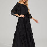 Omzu Açık Dantel Maxi Elbise