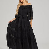 Omzu Açık Dantel Maxi Elbise