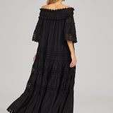 Omzu Açık Dantel Maxi Elbise