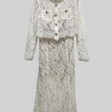 Işıltılı Yaka Süslemeli ve Midi Etekli Dantel Takımı