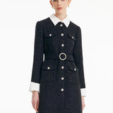 Çıkarılabilir Yaka Detaylı Tweed Bel Vurgulu Yünlü Elbise