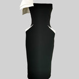 Beyaz Vurgulara Sahip Tek Omuzlu Fit Elbise