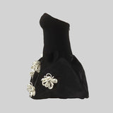 3D Gümüş Çiçek Süslemeli Zarif Mini Elbise