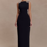 Lorde Taş İşlemeli Krep Maxi Elbise – Siyah