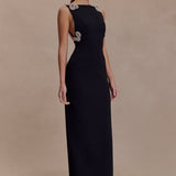 Lorde Taş İşlemeli Krep Maxi Elbise – Siyah