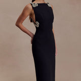 Lorde Taş İşlemeli Krep Maxi Elbise – Siyah