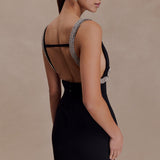 Lorde Taş İşlemeli Krep Maxi Elbise – Siyah