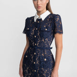 Çiçek Dantelli Midi Elbise – Lacivert