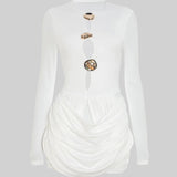 Draped Kesim, Dekolteli Mini Elbise – Beyaz