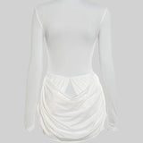 Draped Kesim, Dekolteli Mini Elbise – Beyaz