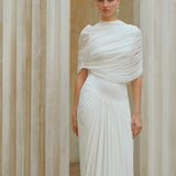 Asimetrik pilili maksi elbise