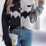 Hayalet Desenli Uzun Kollu Yuvarlak Yaka Kazak