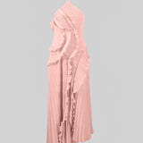 Fırfır Detaylı Pileli Halter Midi Elbise