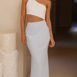 Abia Maxi Elbise - Beyaz/Mavi