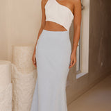 Abia Maxi Elbise - Beyaz/Mavi