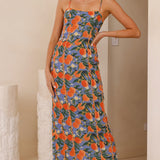 Carlia Midi Elbise - Turuncu Baskı