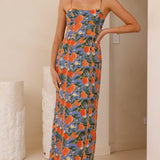 Carlia Midi Elbise - Turuncu Baskı