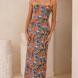 Carlia Midi Elbise - Turuncu Baskı