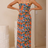 Carlia Midi Elbise - Turuncu Baskı