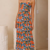 Carlia Midi Elbise - Turuncu Baskı