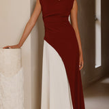 Charlotte Kontrast Midi Elbise - Bordo/Beyaz