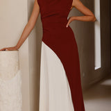 Charlotte Kontrast Midi Elbise - Bordo/Beyaz