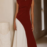 Charlotte Kontrast Midi Elbise - Bordo/Beyaz