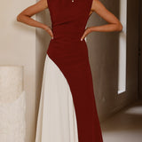 Charlotte Kontrast Midi Elbise - Bordo/Beyaz