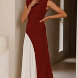 Charlotte Kontrast Midi Elbise - Bordo/Beyaz