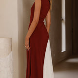 Charlotte Kontrast Midi Elbise - Bordo/Beyaz