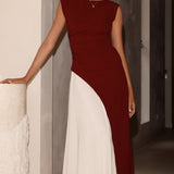 Charlotte Kontrast Midi Elbise - Bordo/Beyaz