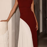 Charlotte Kontrast Midi Elbise - Bordo/Beyaz