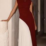 Charlotte Kontrast Midi Elbise - Bordo/Beyaz