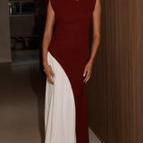 Charlotte Kontrast Midi Elbise - Bordo/Beyaz