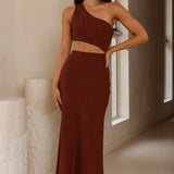 Abia Maxi Elbise - Çikolata Rengi