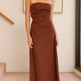 Bolivia Strapless Midi Dress - Chocolate