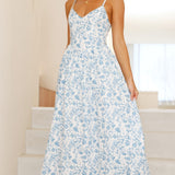 Azura Maxi Elbise - Mavi Çiçekli