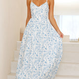 Azura Maxi Elbise - Mavi Çiçekli