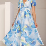 Amberose Maxi Elbise - Mavi/Yeşil