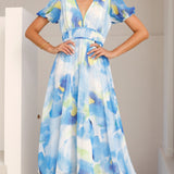 Amberose Maxi Elbise - Mavi/Yeşil