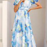 Amberose Maxi Elbise - Mavi/Yeşil