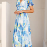 Amberose Maxi Elbise - Mavi/Yeşil