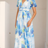 Amberose Maxi Elbise - Mavi/Yeşil