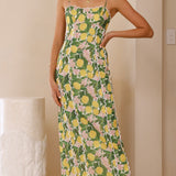 Carlia Midi Elbise - Limon Desenli