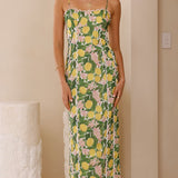 Carlia Midi Elbise - Limon Desenli