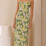 Carlia Midi Elbise - Limon Desenli