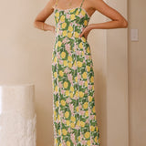 Carlia Midi Elbise - Limon Desenli