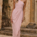 Clara Tek Omuzlu Maxi Elbise - Tozlu Pembe